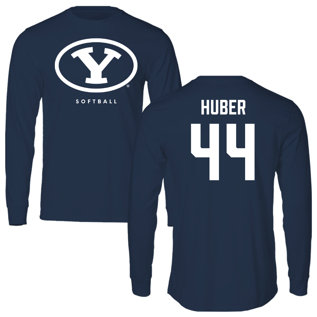 Brigham Young University Softball Navy Performance Long Sleeve - #44 Hina Huber