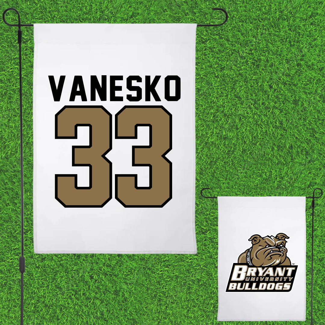Bryant University Baseball White Garden Flag - #33 Jackson Vanesko