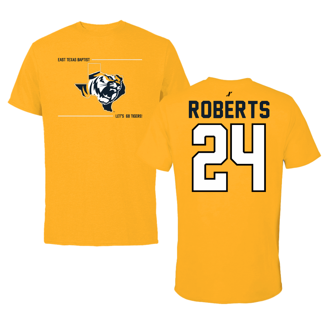 East Texas Baptist University Basketball Gold General Performance Tee - #24 Colin Roberts
