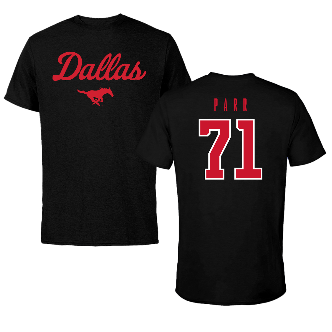 Southern Methodist University Football Black Dallas Tee - #71 Logan Parr