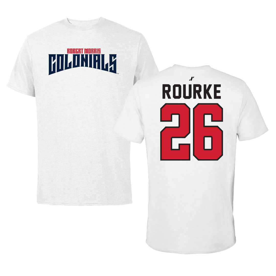 Robert Morris University Ice Hockey White Classic Tee - #26 Braden Rourke