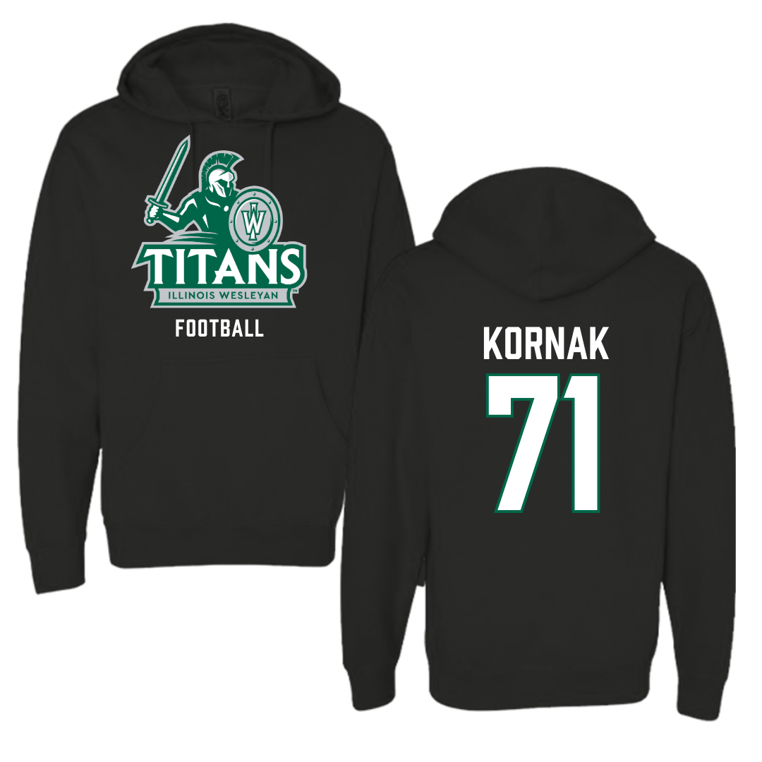 Illinois Wesleyan University Football Black Hoodie - #71 Brady Kornak
