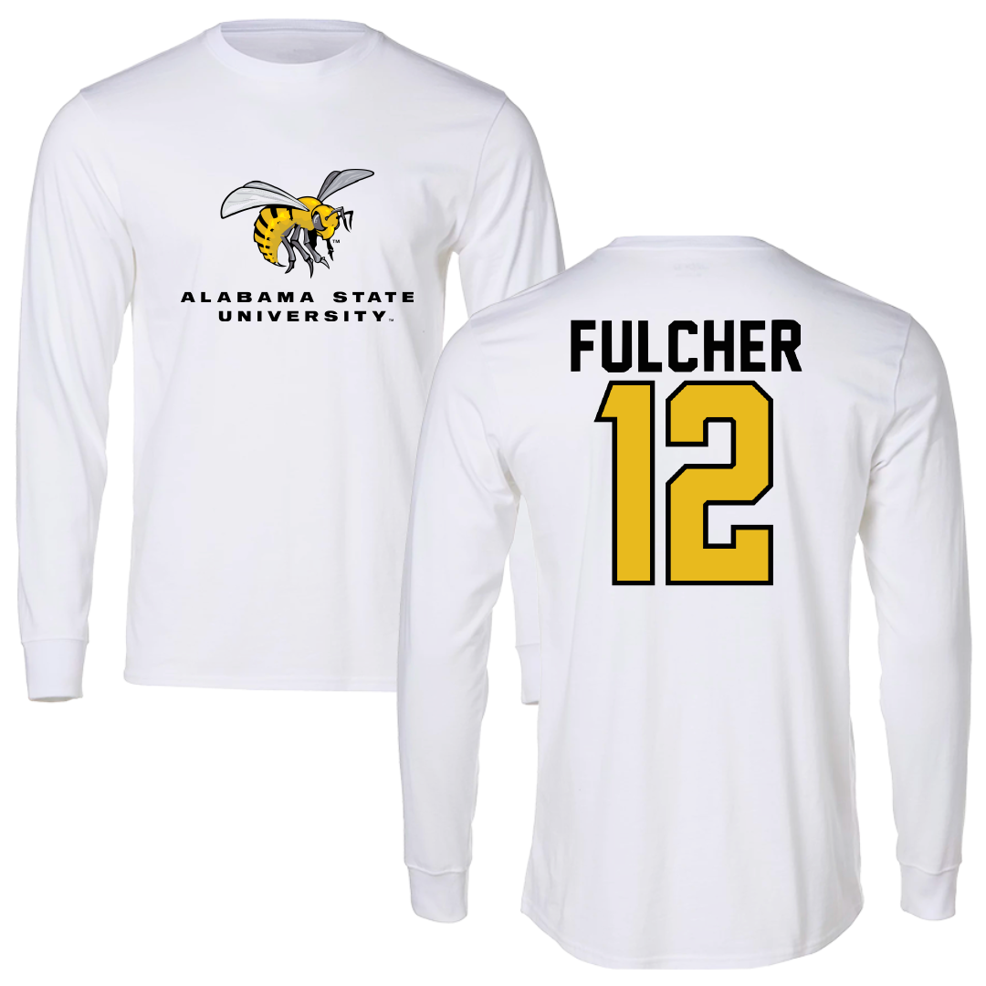 Alabama State University Basketball White Block Long Sleeve - #12 Shawn Fulcher