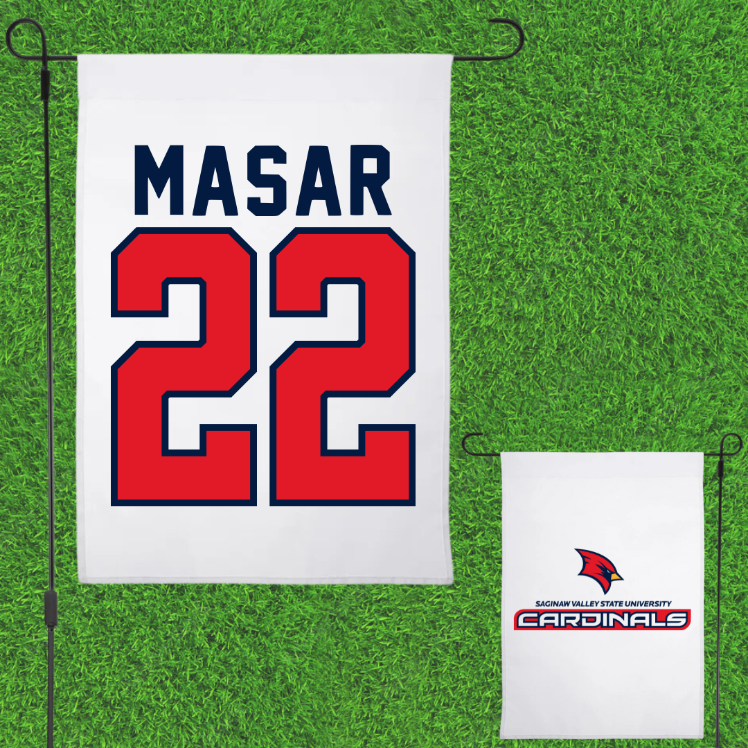 Saginaw Valley State University Baseball White Garden Flag - #22 Nathan Masar