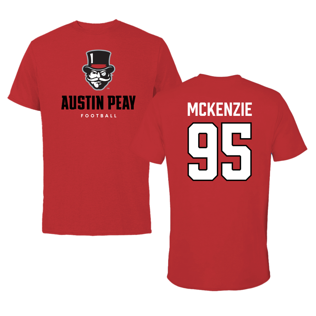 Austin Peay State University Football Red Mascot Performance Tee - #95 Elon McKenzie