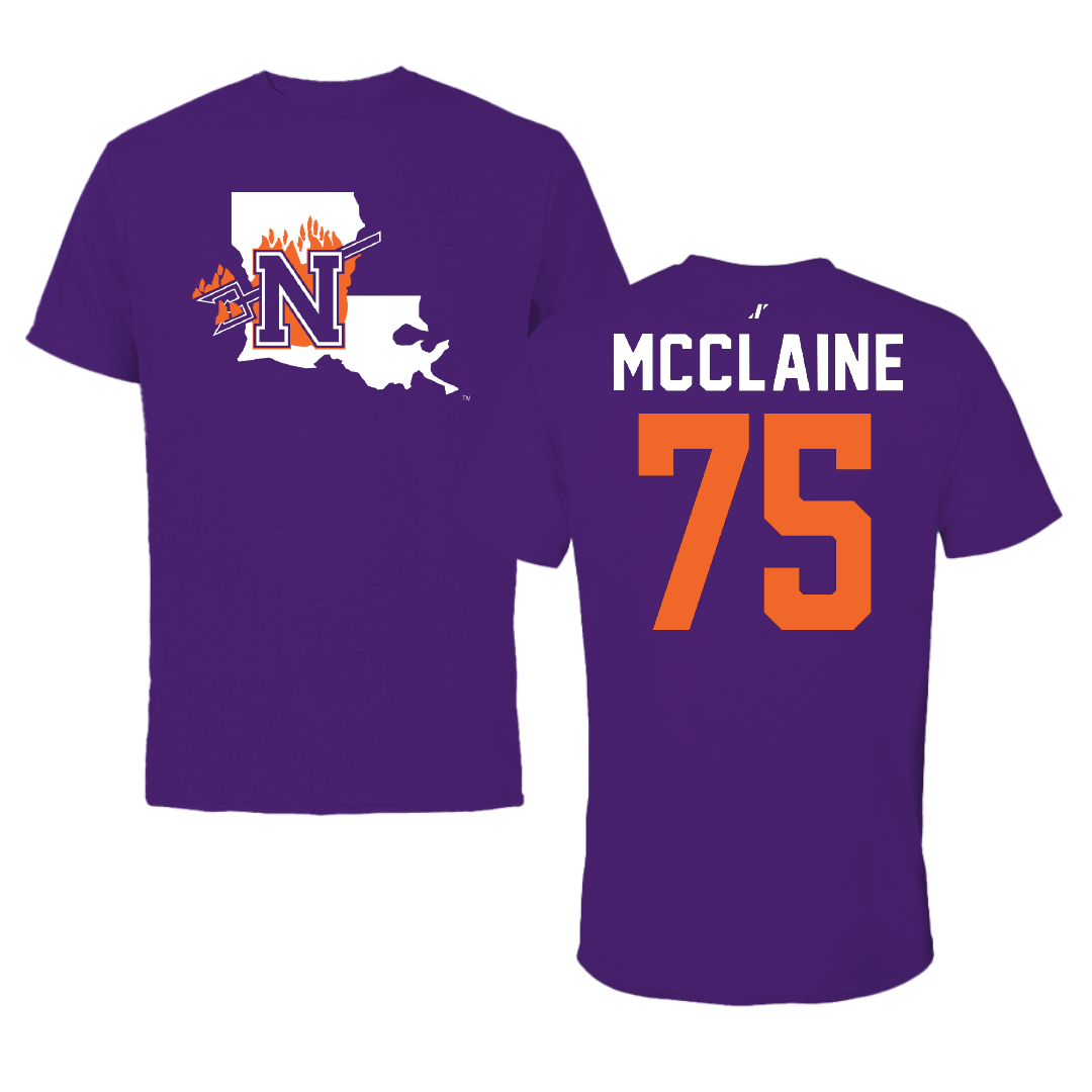 Northwestern State University Football Purple State Tee - #75 Jordan McClaine