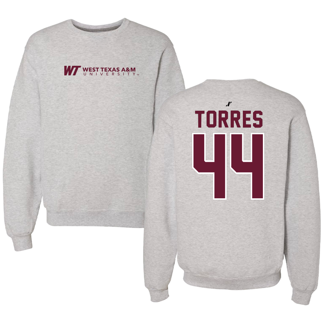 West Texas A&M University Baseball Light Gray Crewneck - #44 Gabriel Torres