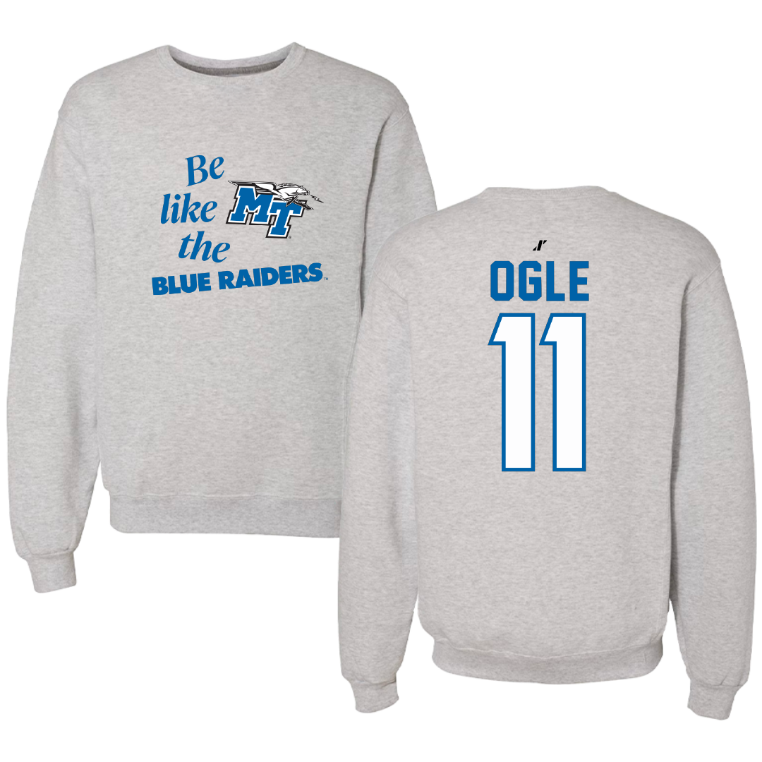 Middle Tennessee State University Ice Hockey Light Gray Be Like Us Crewneck - #11 Brendan Ogle
