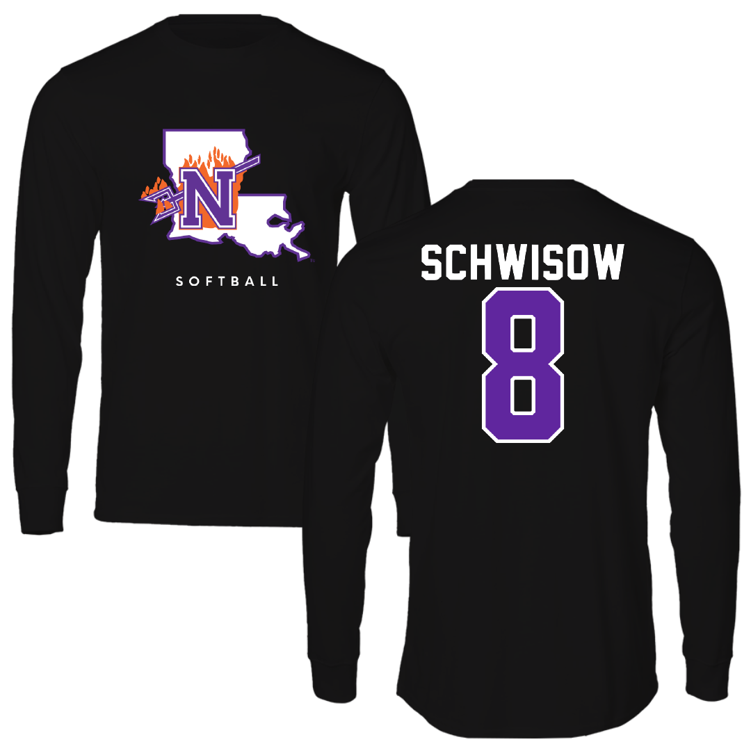 Northwestern State University Softball Black Block Performance Long Sleeve - #8 Riley Schwisow
