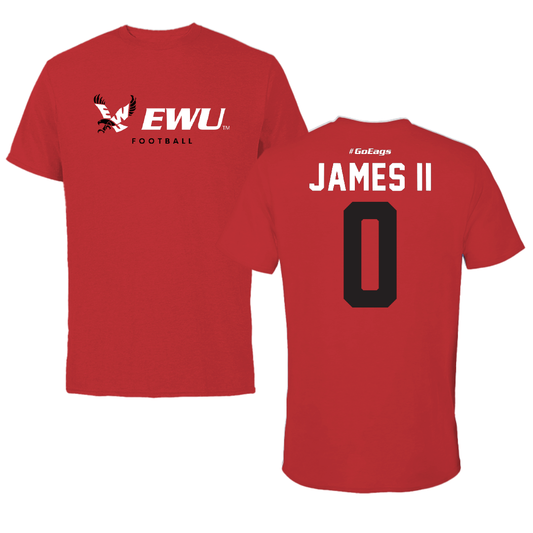 Eastern Washington University Football Red Block Performance Tee - #0 Anthony James II