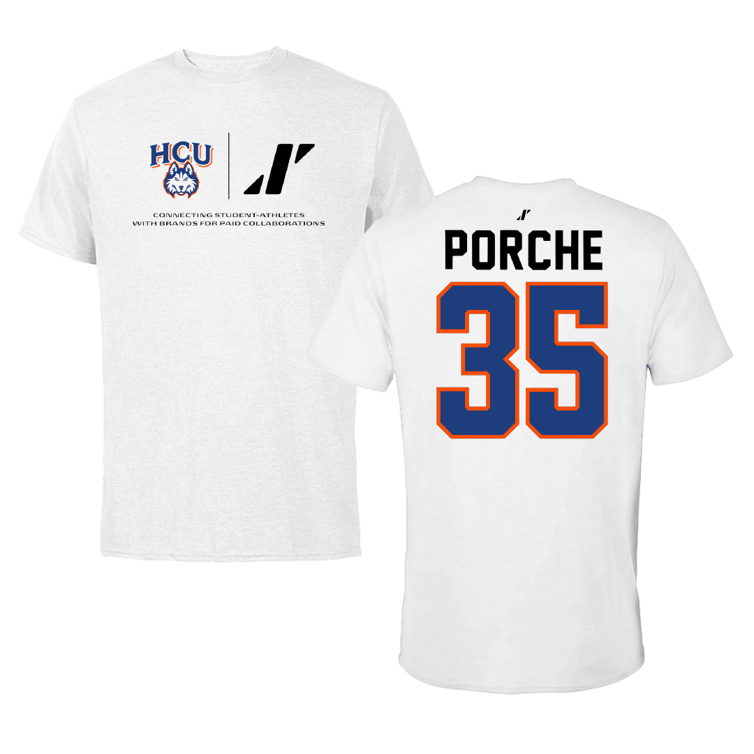 Houston Christian University Baseball White Rally Tee - #35 Ryan Porche
