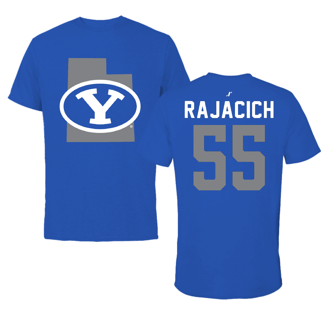Brigham Young University Baseball Blue State Performance Tee - #55 Seth Rajacich