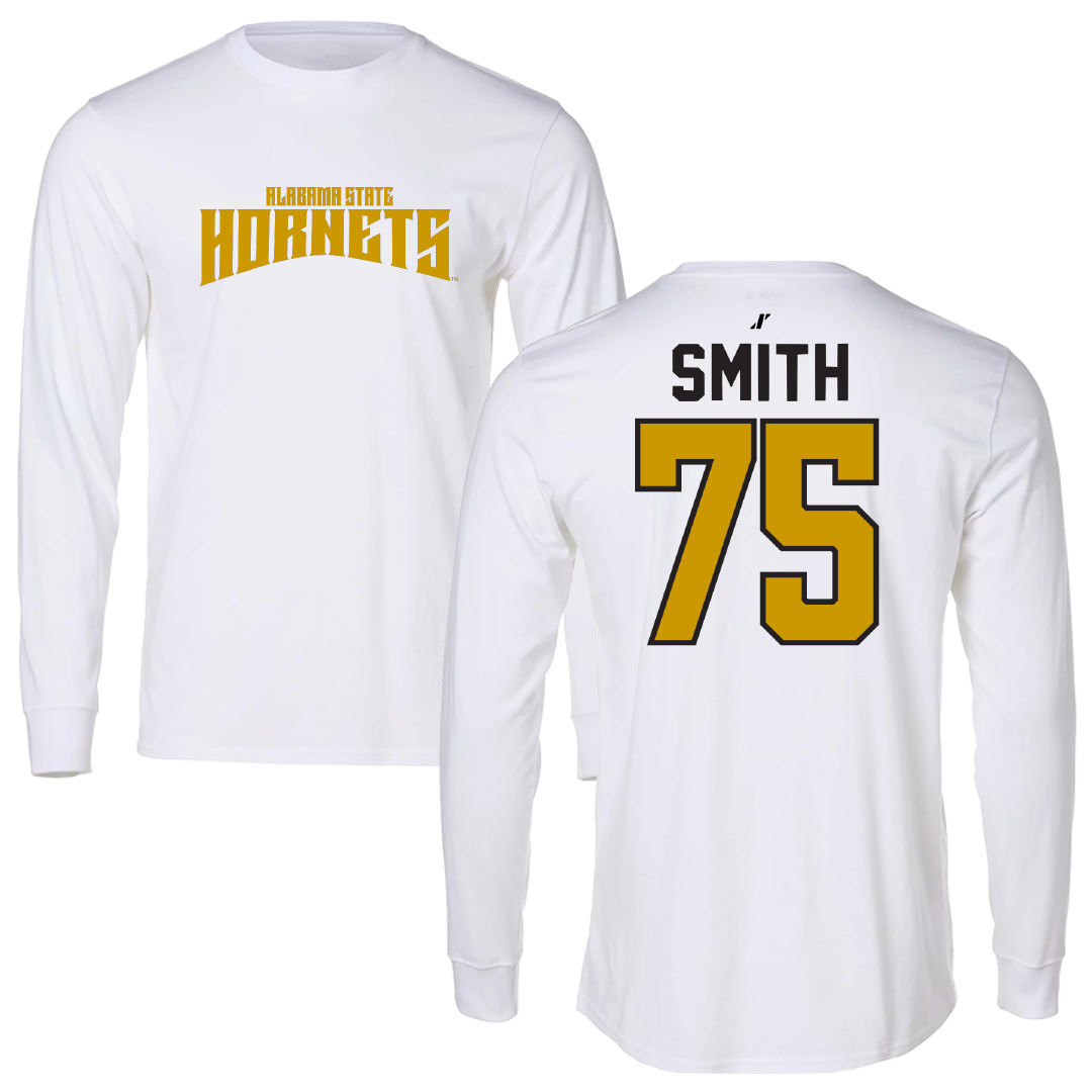 Alabama State University Football White Classic Performance Long Sleeve - #75 Cameron Smith
