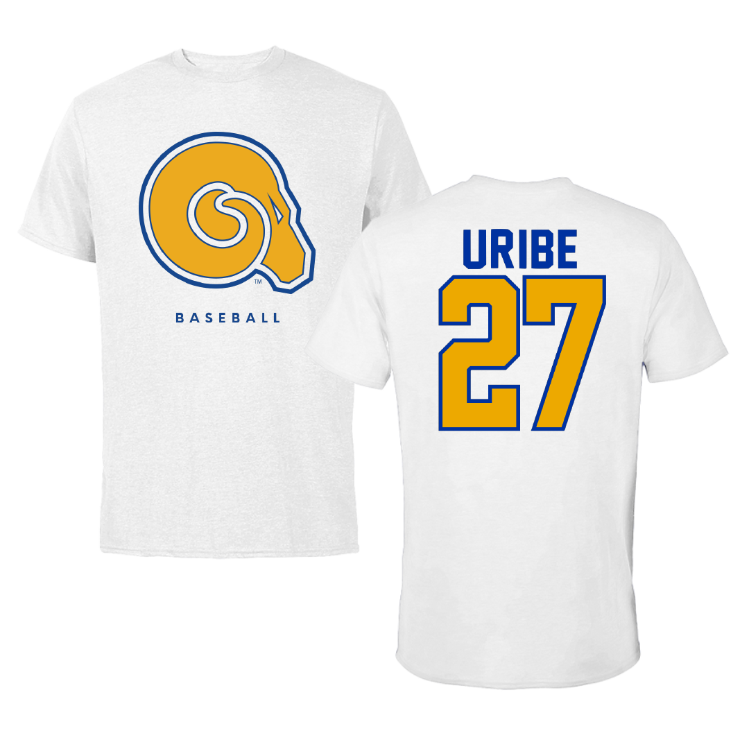 Albany State University Baseball White Tee - #27 Mylon Uribe