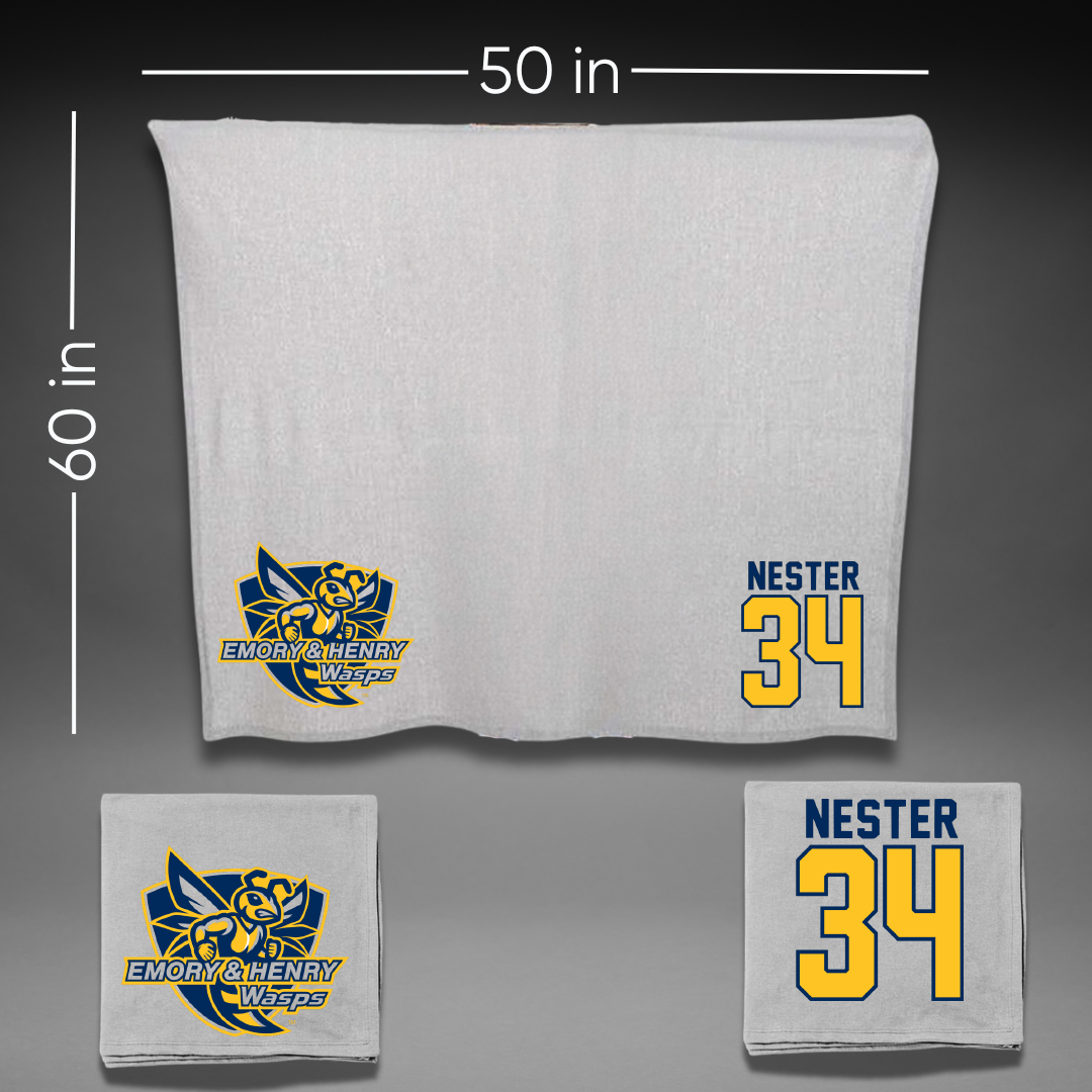 Emory & Henry College Baseball Gray Blanket - #34 Jacob Nester