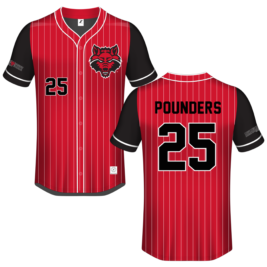 Arkansas State University Red Pinstripe Button-Down Jersey - #25 Katie Pounders
