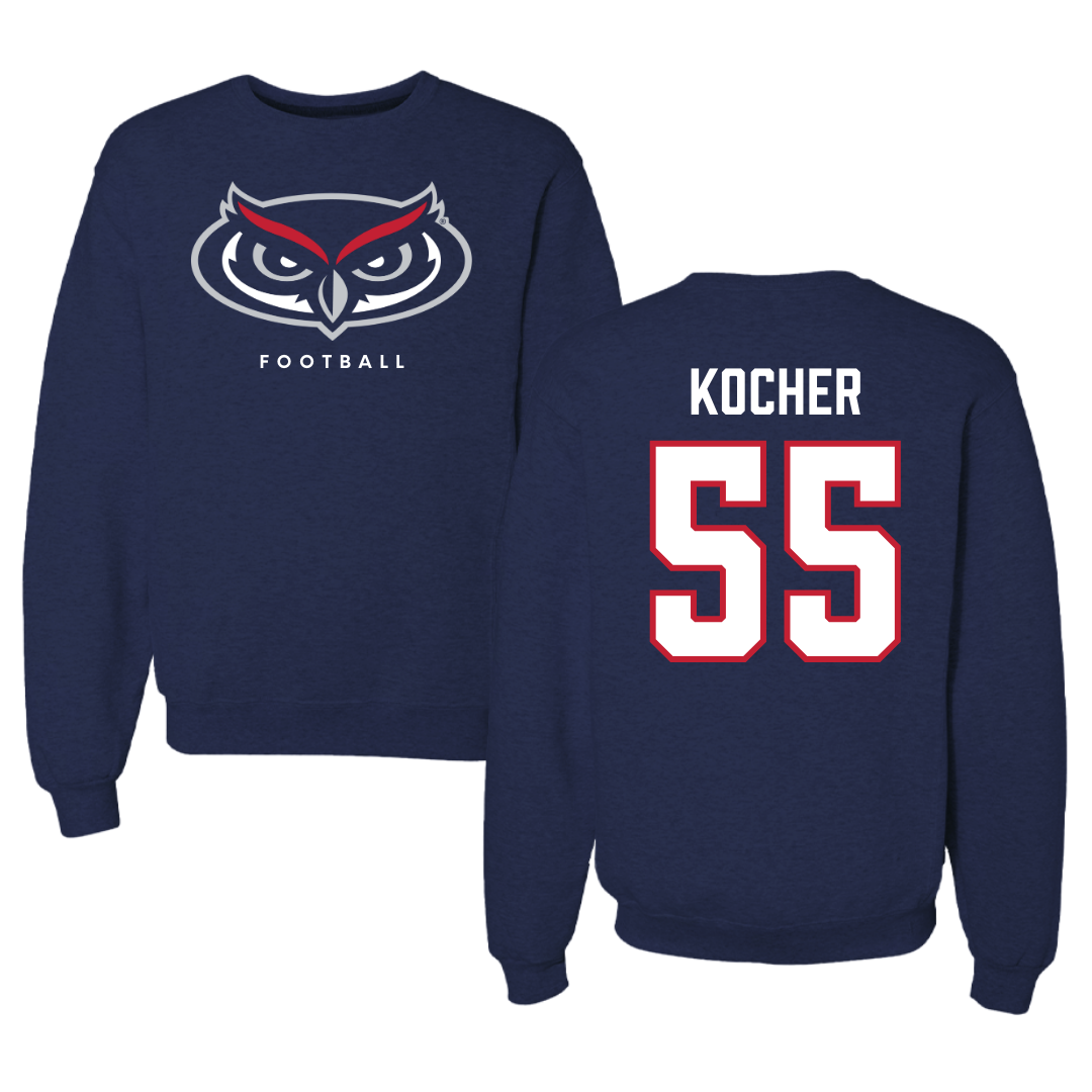 Florida Atlantic University Football Navy Mascot Crewneck - #55 Alexander Kocher