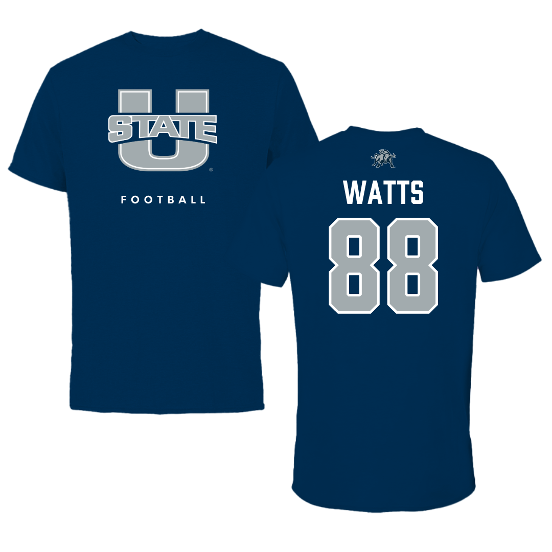 Utah State University Football Navy Performance Tee - #88 Britton Watts