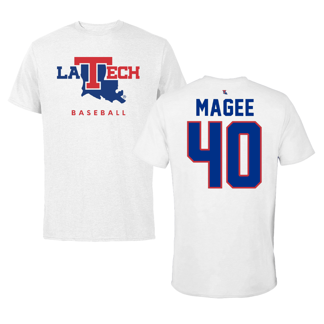 Louisiana Tech University Baseball White Performance Tee - #40 Noah Magee