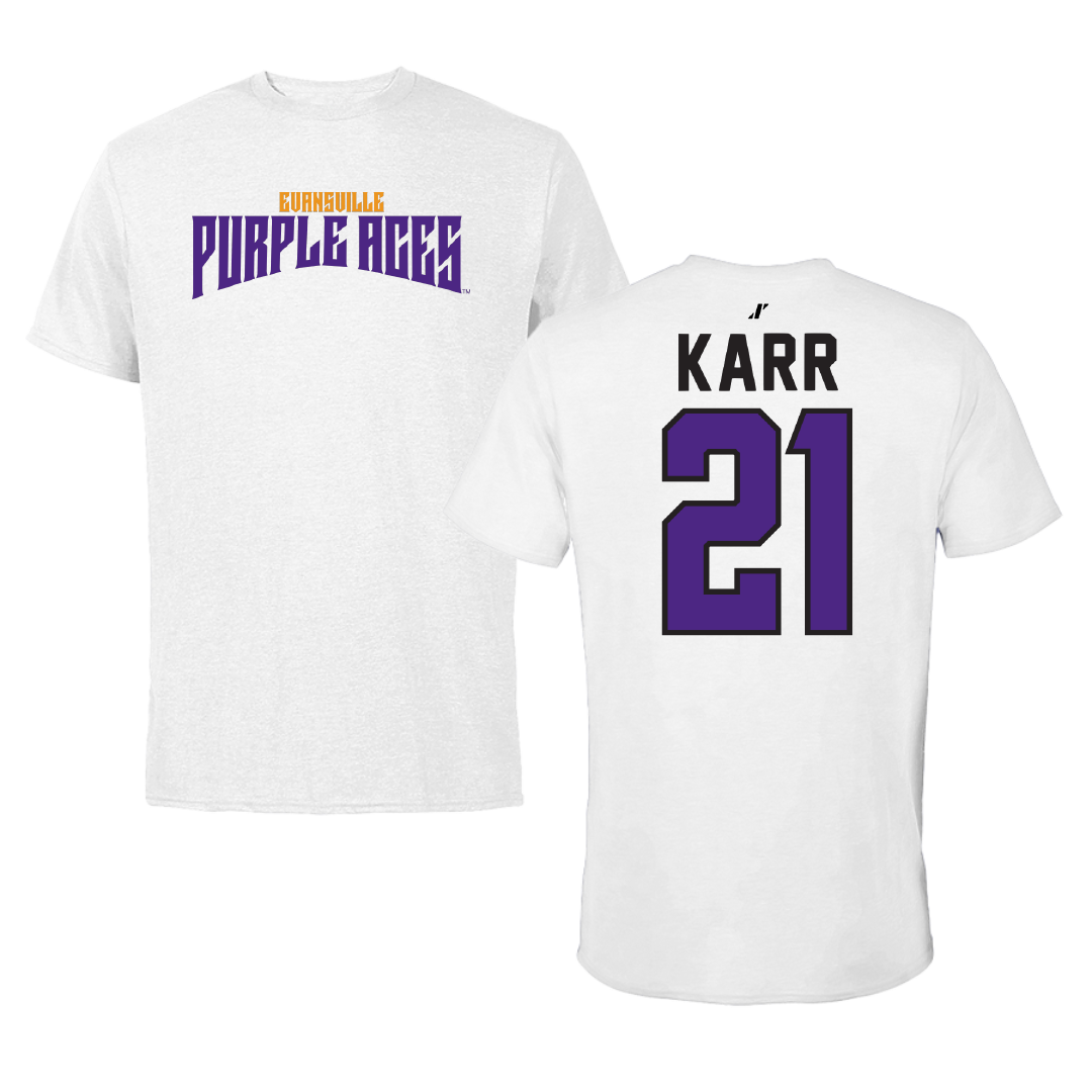 University of Evansville Soccer White Classic Performance Tee - #21 Emily Karr