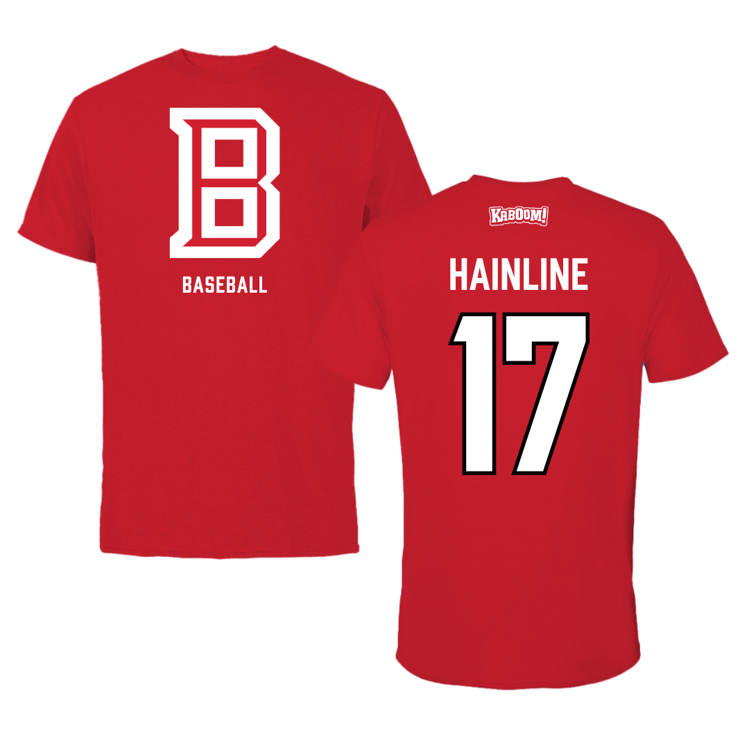 Bradley University Baseball Red Block Performance Tee - #17 Nick Hainline