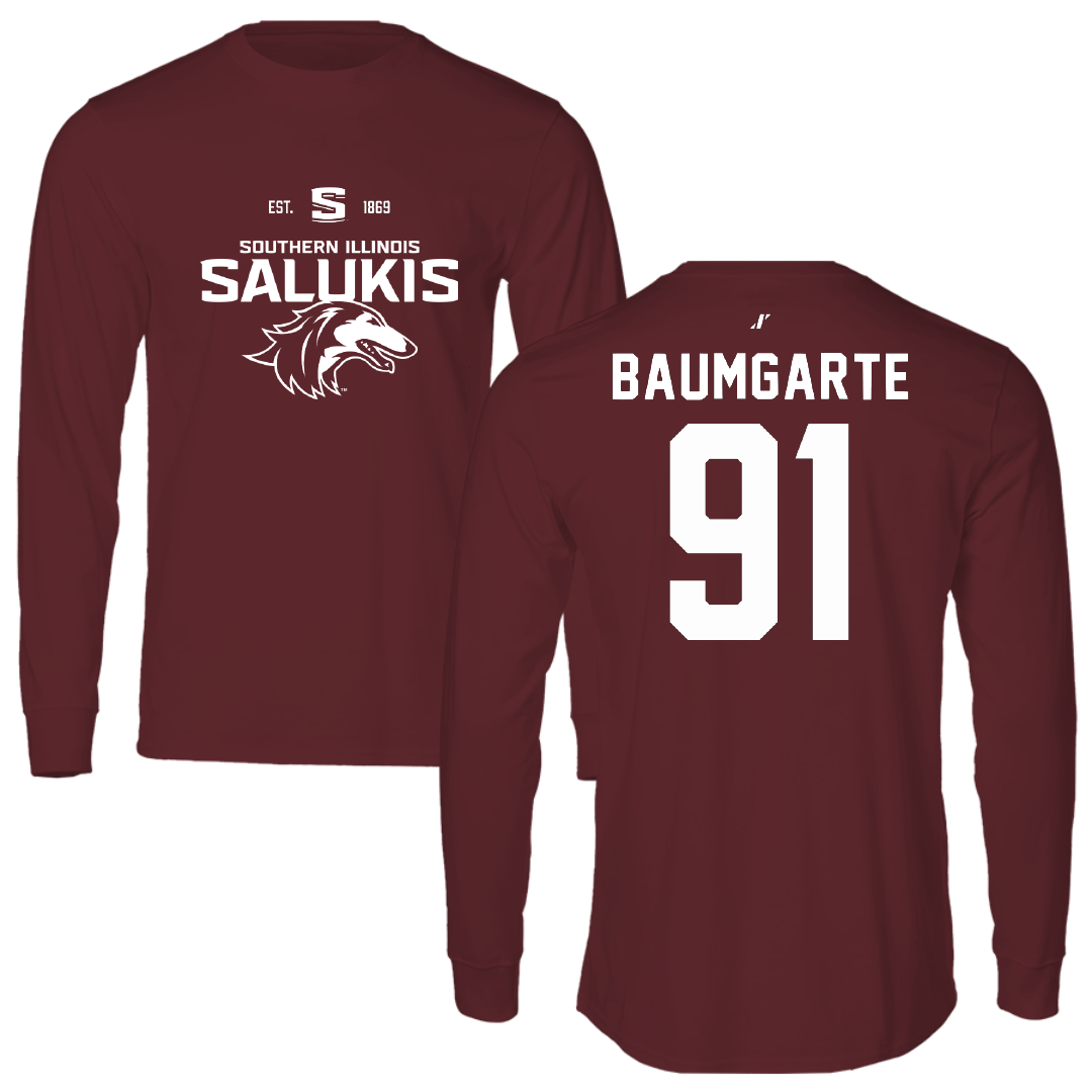Southern Illinois University at Carbondale Football Maroon General Performance Long Sleeve - #91 Jake Baumgarte