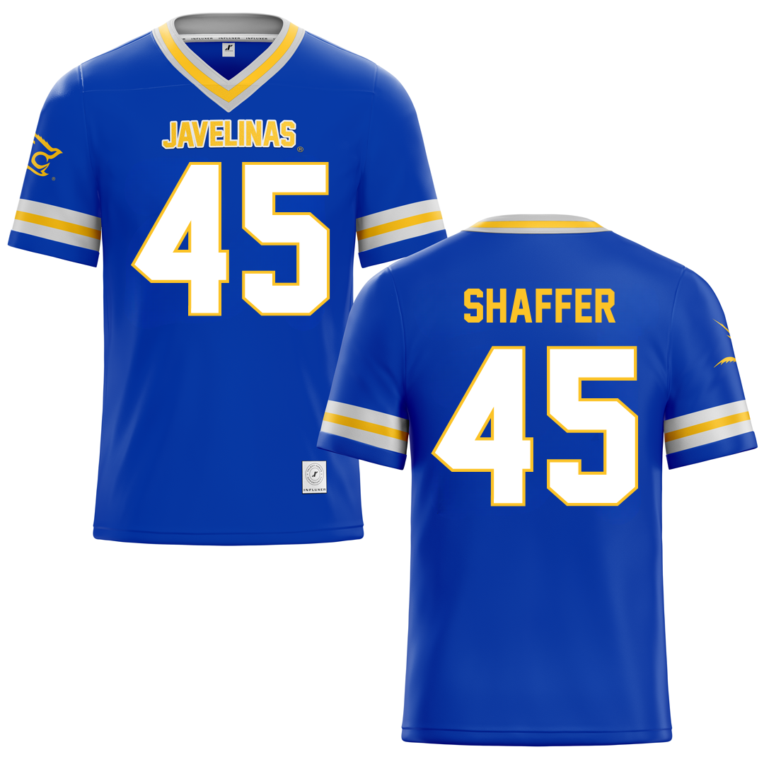 Texas A&M University-Kingsville Blue Football Jersey - #45 Luke Shaffer