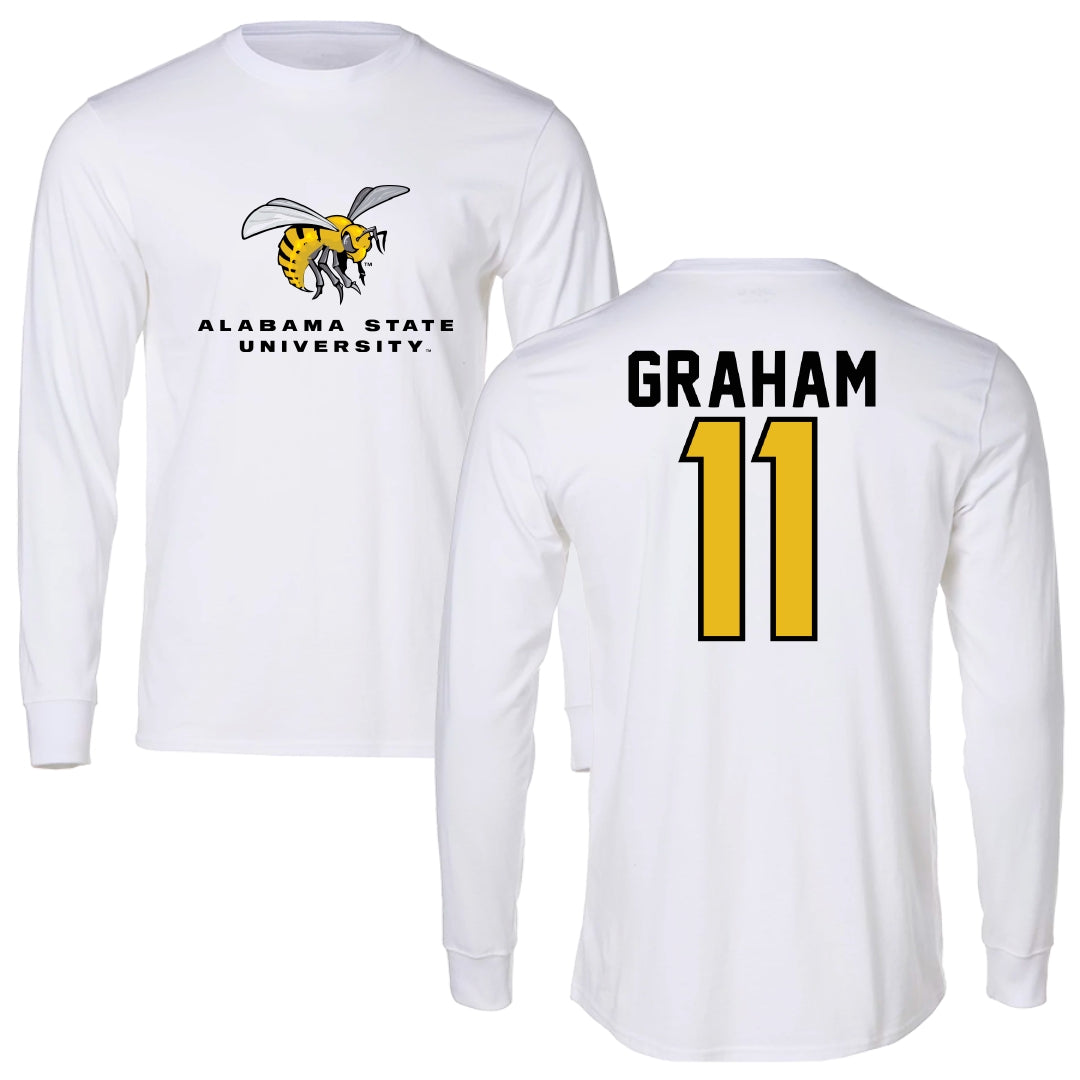 Alabama State University Basketball White Block Long Sleeve - #11 Justina Graham