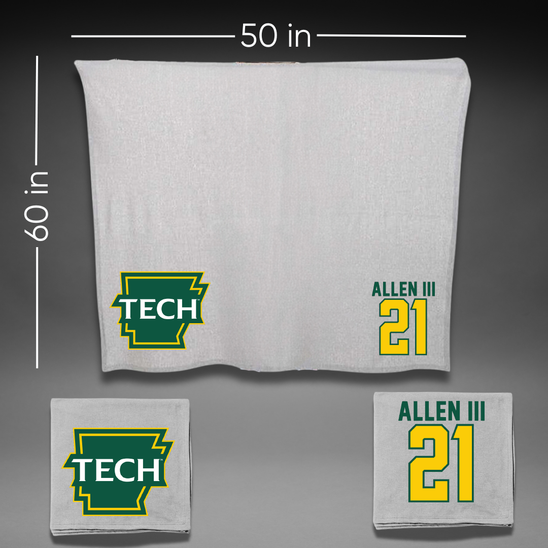 Arkansas Tech University Basketball Gray Blanket - #21 Trey Allen III