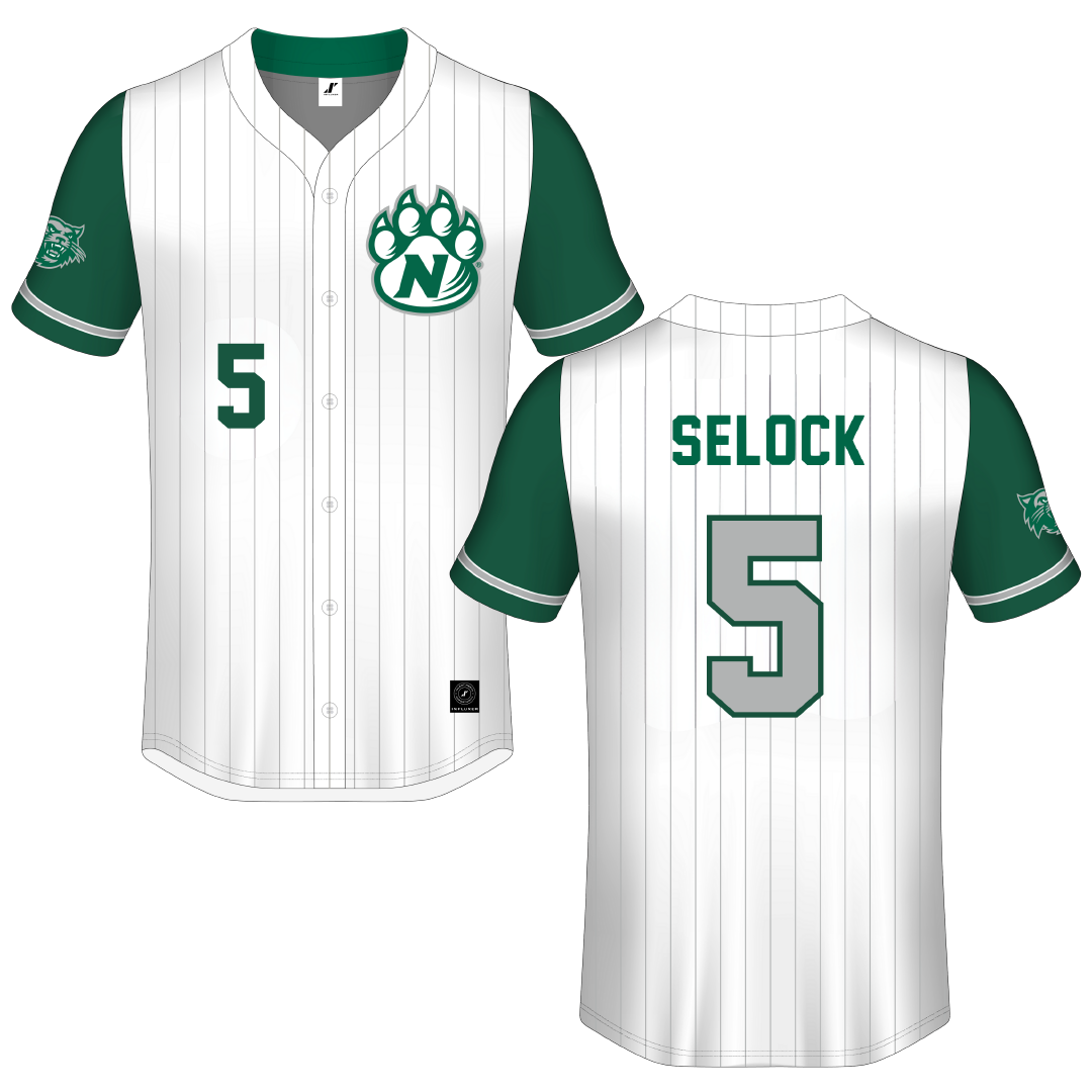 Northwest Missouri State University White Pinstripe Button-Down Jersey - #5 Jacob Selock