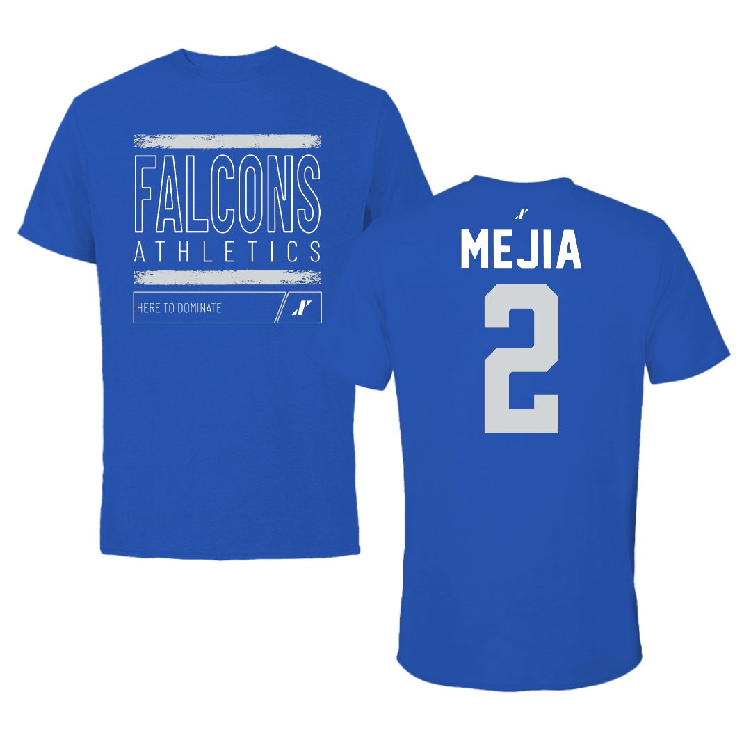 Albertus Magnus College Lacrosse Blue Dominate Performance Tee - #2 Derrick Mejia