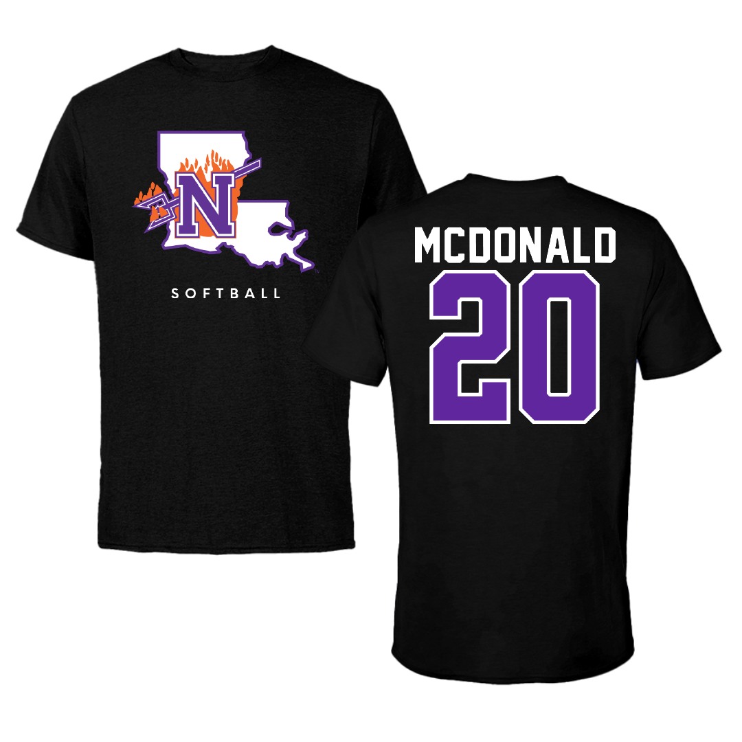 Northwestern State University Softball Black Block Tee - #20 Grace Ann McDonald