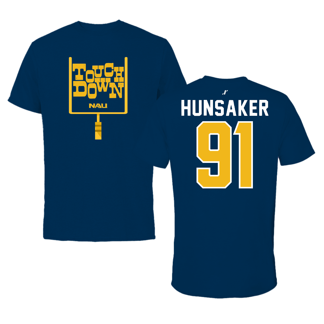 Northern Arizona University Football Navy Touchdown Tee - #91 Samuel Hunsaker