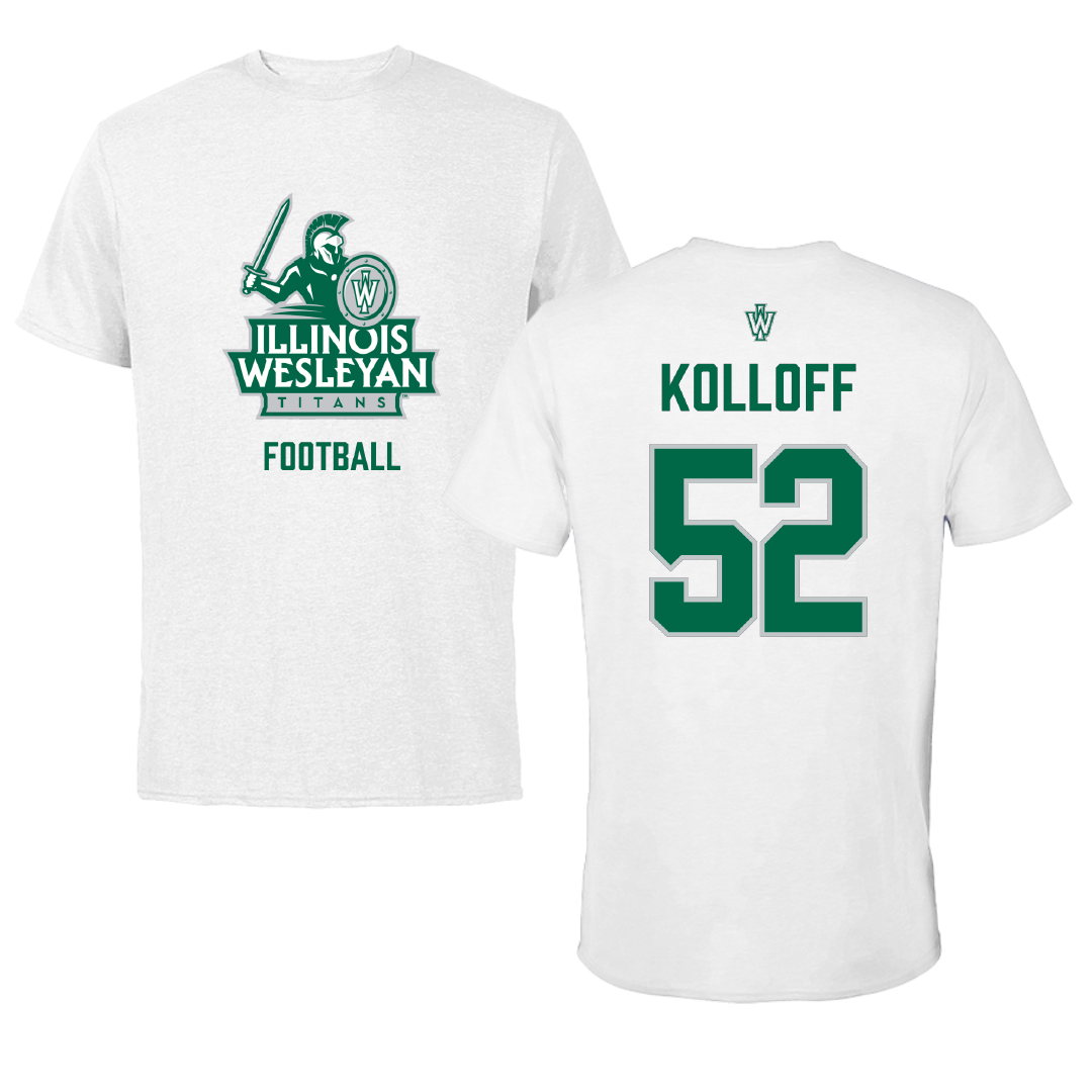 Illinois Wesleyan University Football White Performance Tee - #52 Ethan Kolloff