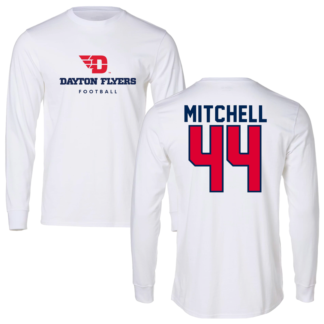 University of Dayton Football White Long Sleeve - #44 Sam Mitchell