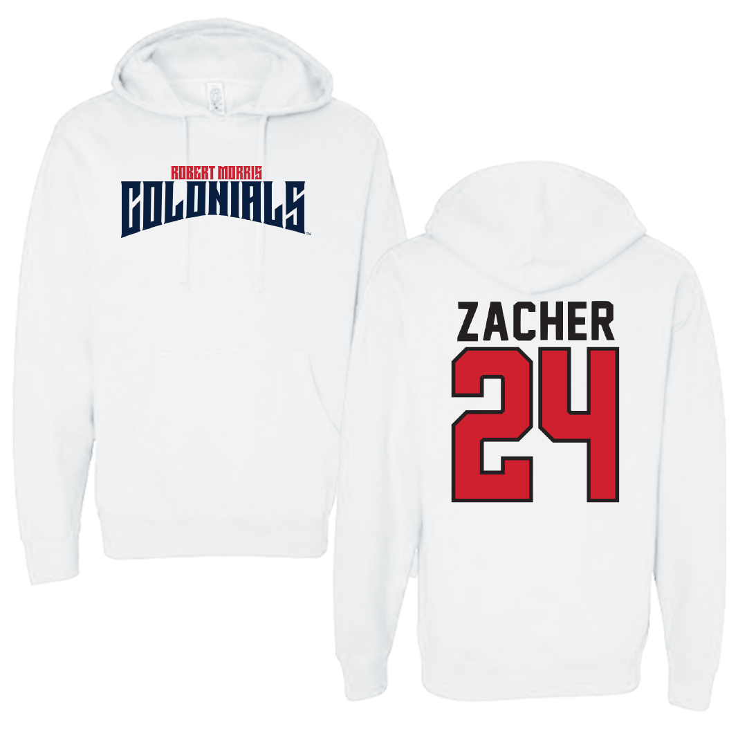 Robert Morris University Ice Hockey White Classic Hoodie - #24 Walter Zacher