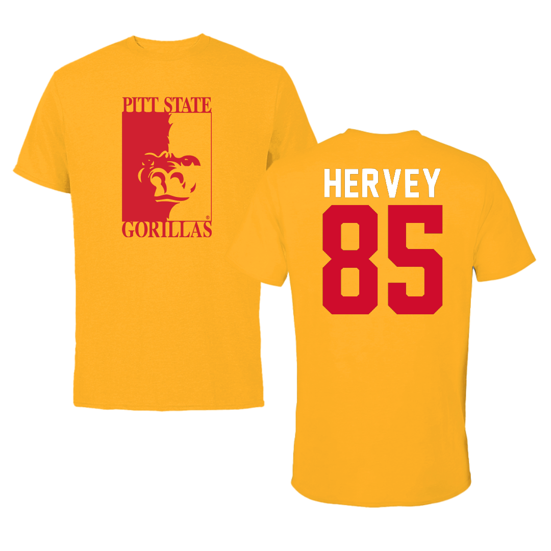 Pittsburg State University Football Gold Performance Tee - #85 Cortland Hervey