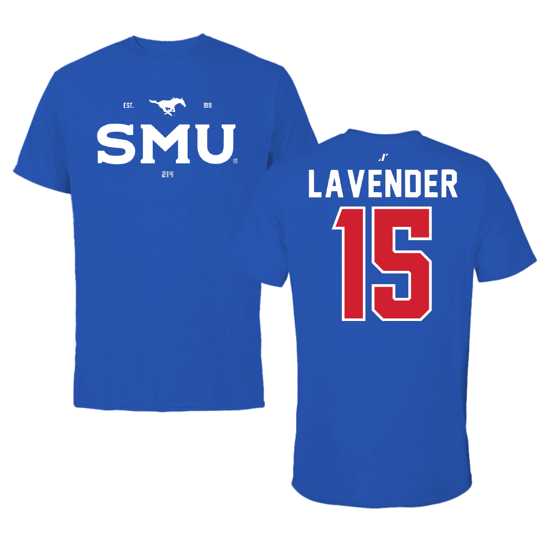 Southern Methodist University Football Blue General Performance Tee - #15 Jaxson Lavender
