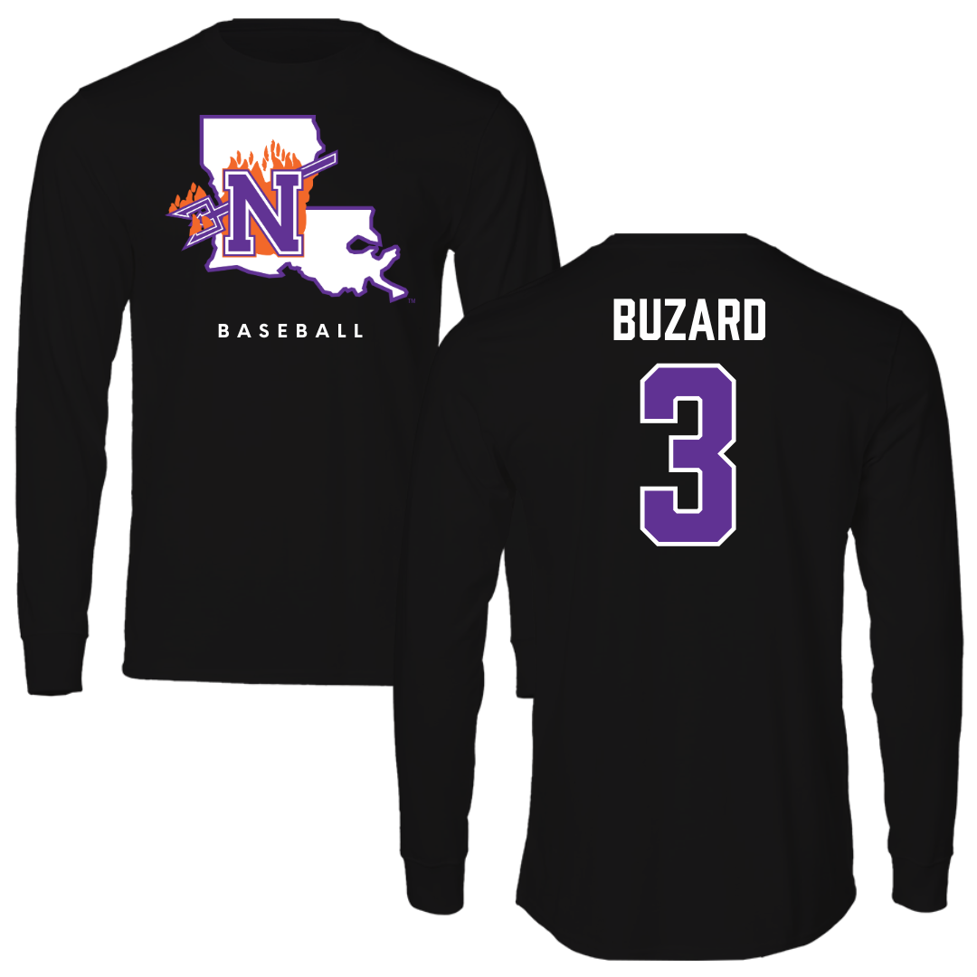 Northwestern State University Baseball Black Block Performance Long Sleeve - #3 Lathen Buzard