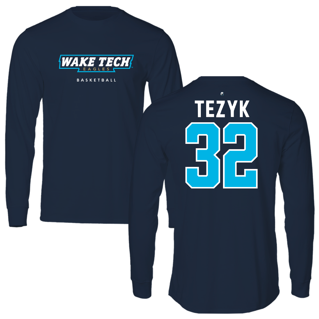 Wake Tech Community College Basketball Navy Performance Long Sleeve - #32 Kaden Tezyk