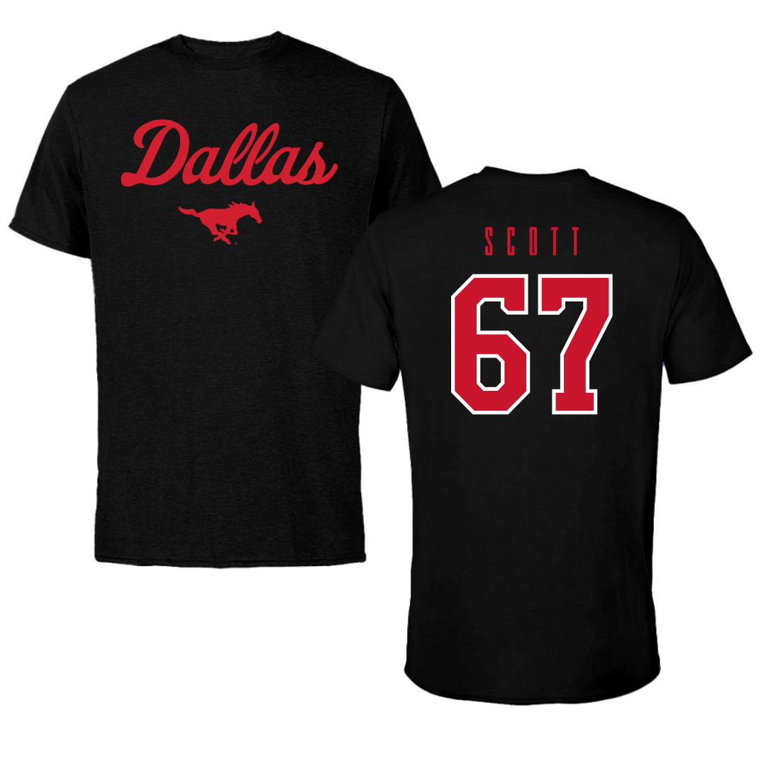 Southern Methodist University Football Black Dallas Tee - #67 Sean Scott