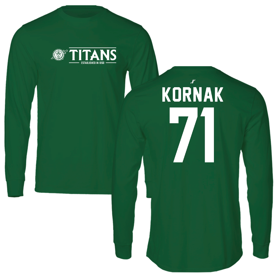 Illinois Wesleyan University Football Green General Long Sleeve - #71 Brady Kornak