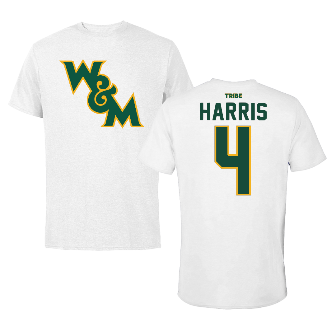 William & Mary Football White Performance Tee - #4 Damian Harris