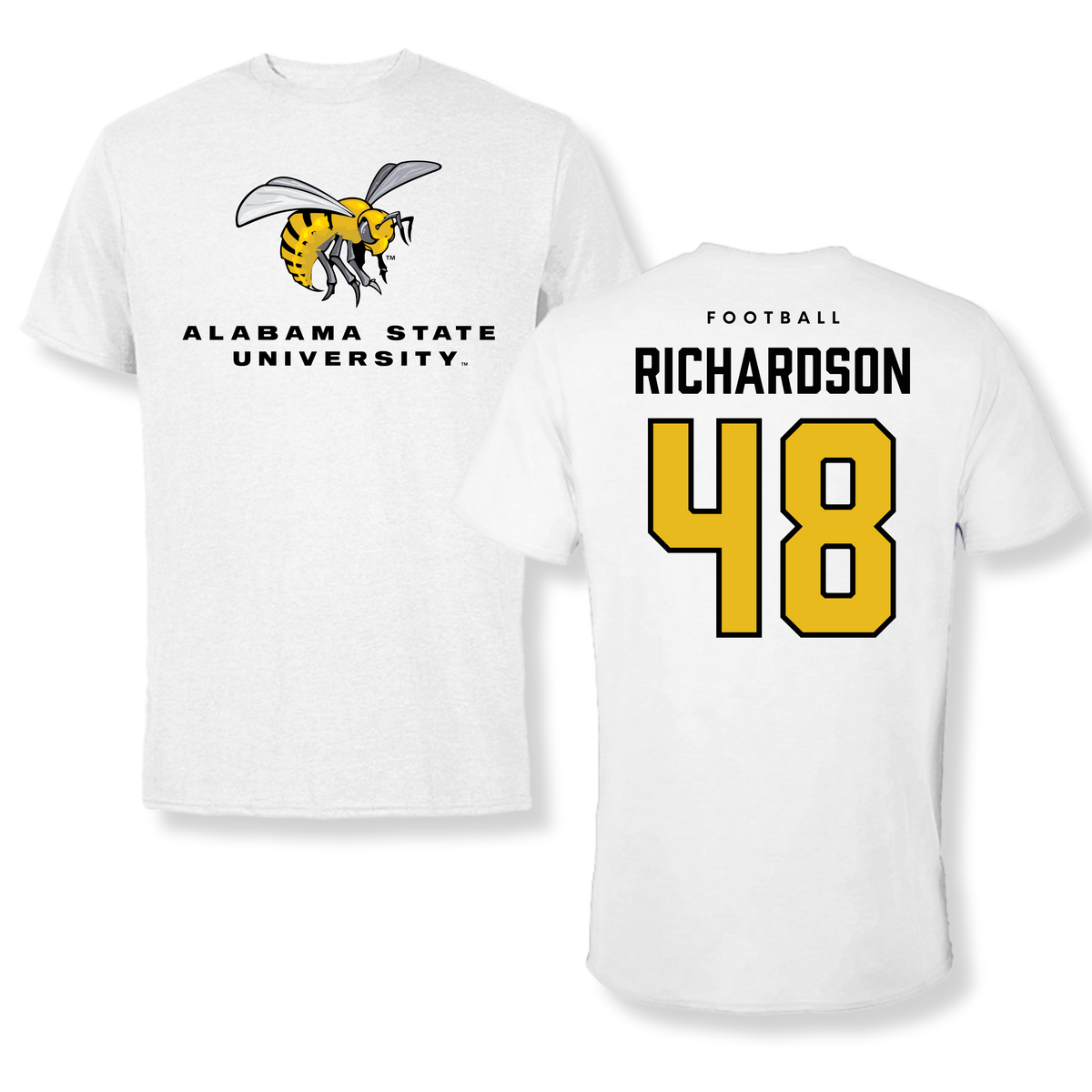 Alabama State University Football White Tee - #48 Myles Richardson