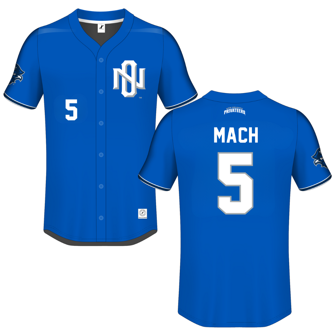 University of New Orleans Blue Button-Down Jersey - #5 Dylan Mach
