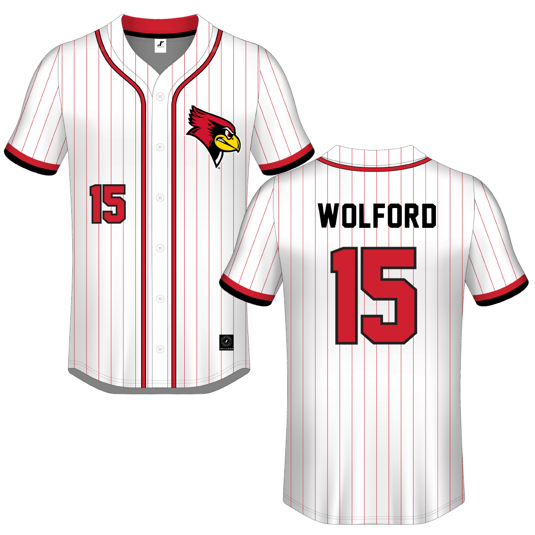 Illinois State University White Pinstripe Button-Down Jersey - #15 Tatum Wolford