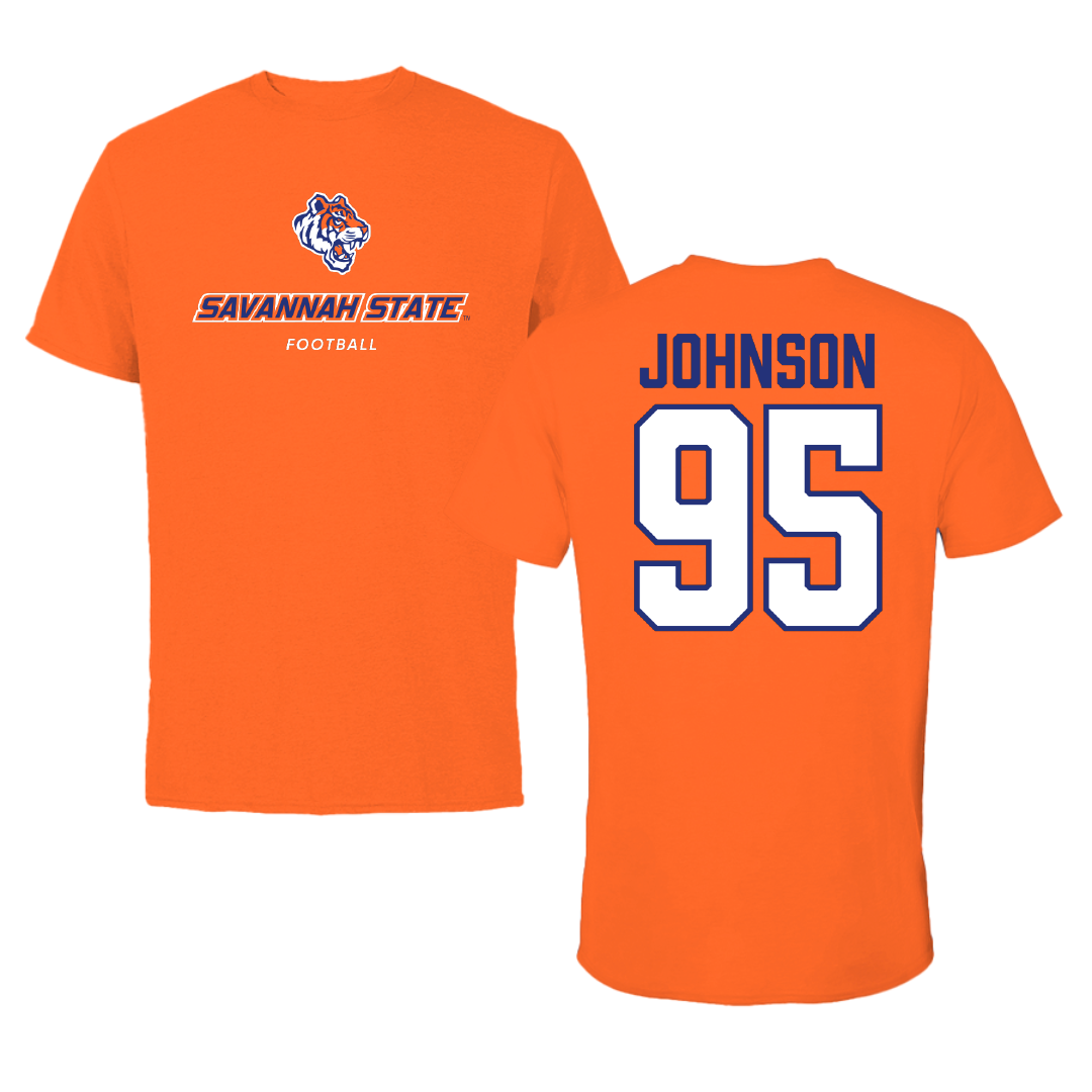 Savannah State University Football Orange Performance Tee - #95 Niles Johnson