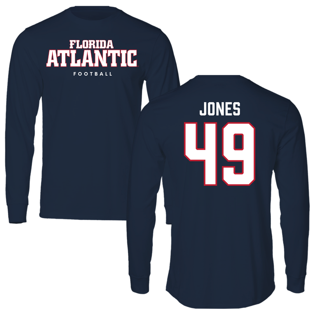 Florida Atlantic University Football Navy Block Long Sleeve - #49 Chris Jones