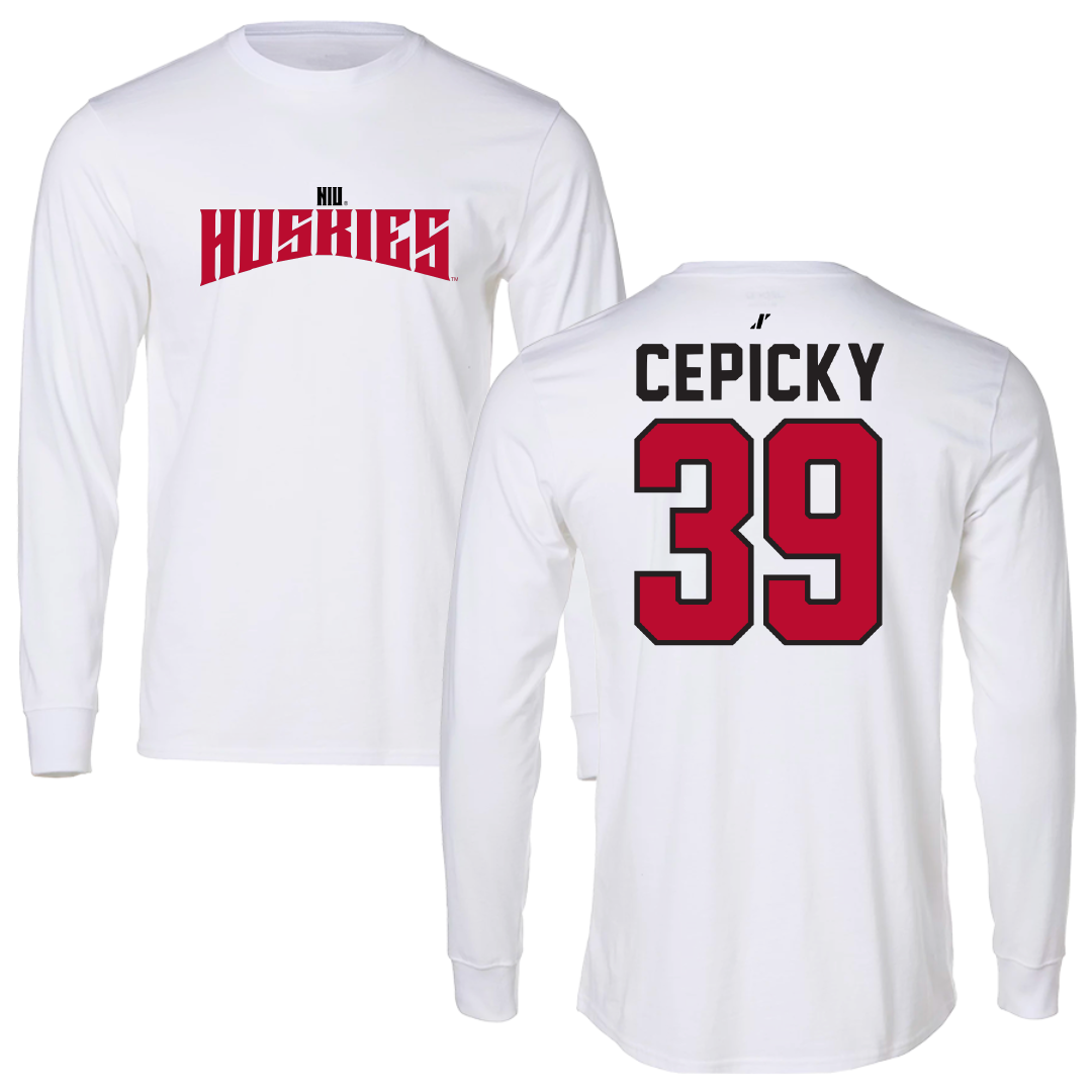 Northern Illinois University Baseball White Classic Performance Long Sleeve - #39 CJ Cepicky
