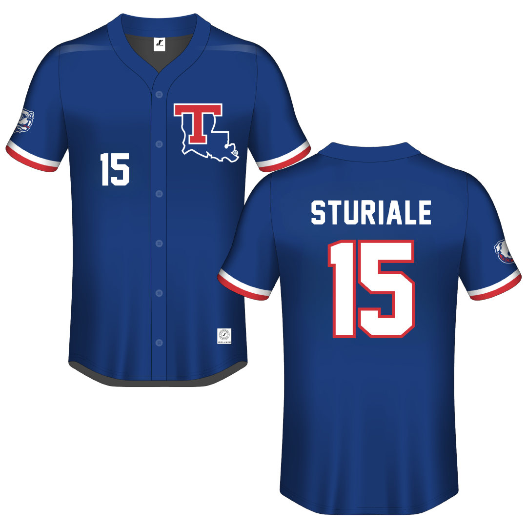 Louisiana Tech University Blue Button-Down Jersey - #15 CJ Sturiale